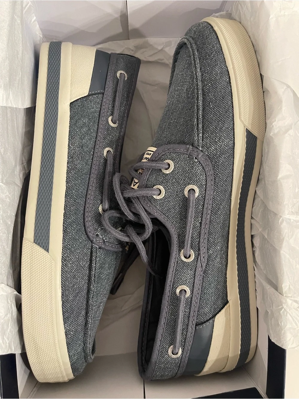 Nautica Men's Denim-Style Canvas Boat Shoes in Gray-Blue